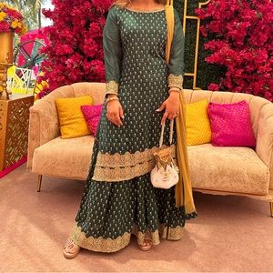Georgette emerald green Lehenga + kurta set